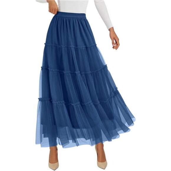 Tulle Skirts, Fashion Elastic High Waisted Skirt Dark blue - Picture 1 of 6